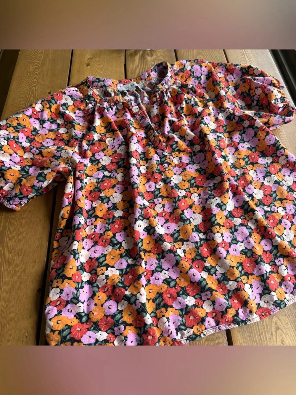 LOFT Floral Puff Sleeve Top Multicolor Cotton Blend XL